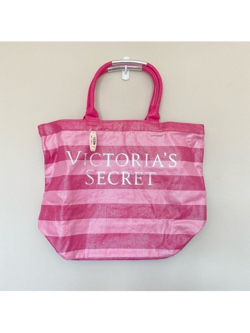 Victoria's Secret Pink Stripe Shimmer Tote Bag Beach Shopper NWT